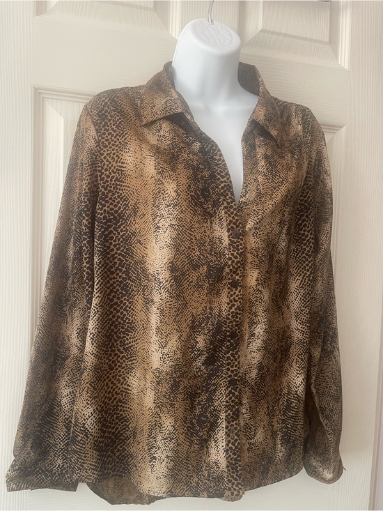 Larsen Gray Tops - Women's Brown Animal-Print Button-Down Shirt